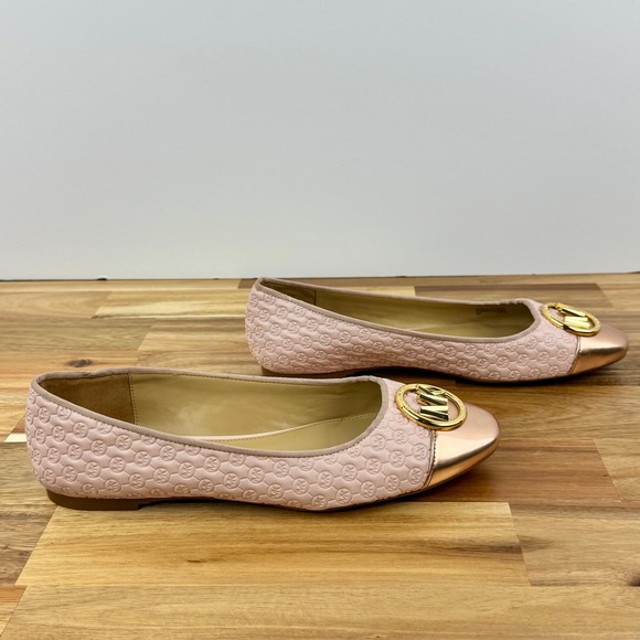 Michael Kors Ballet Flats Rose‎ Gold Cap Toe Logo Detail Size 8M